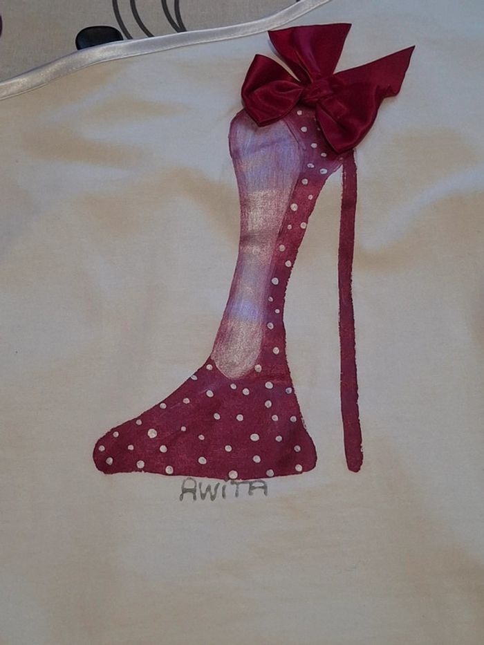 Épaule dénudée/monomanche court - blanc et fuschia - taille unique - photo numéro 3