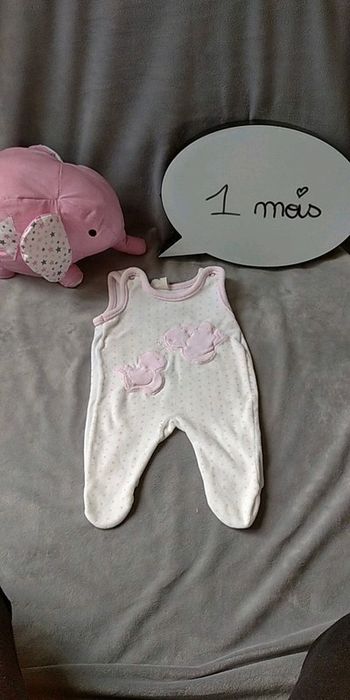 Pyjama / grenouillère velours sans manche Fille 1 mois Oiseaux B.A.B