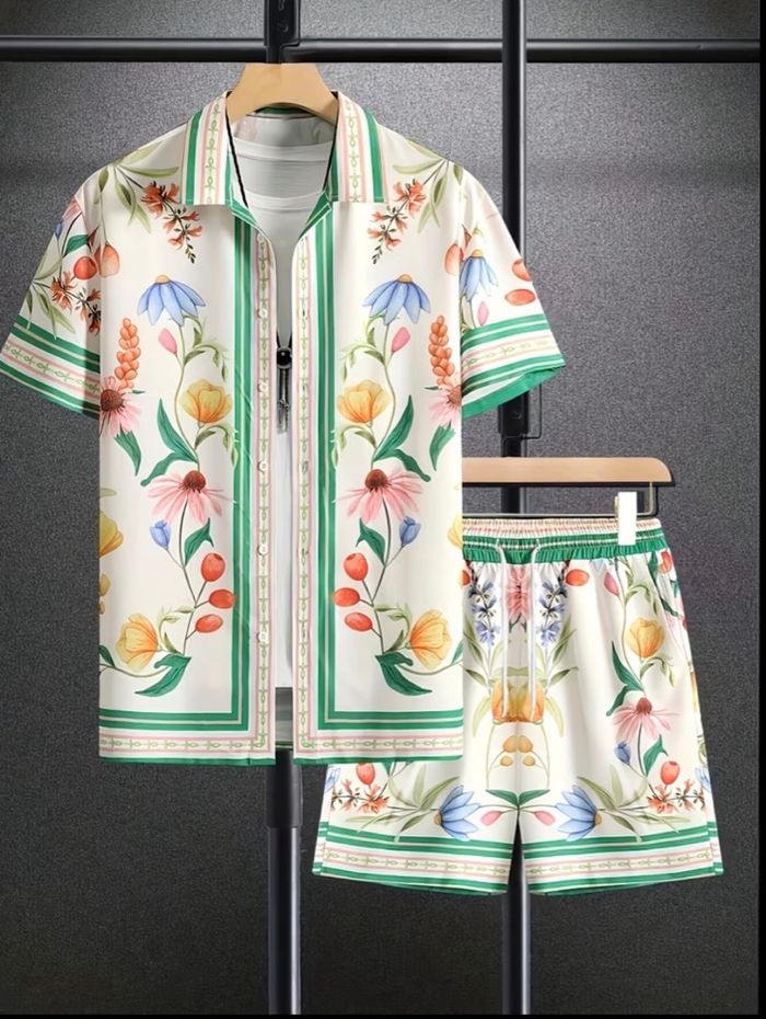 Ensemble chemise short florale Taille M neuf - photo numéro 1
