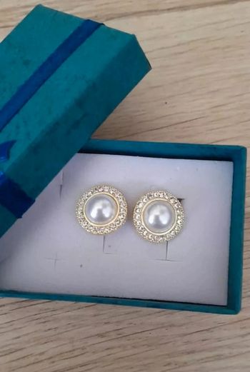 Elégantes boucles d'oreilles, strass, perle, dorées, style Fashion