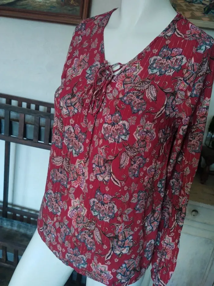 Blouse top rouge bohème hippie chic printemps été automne doré or gold