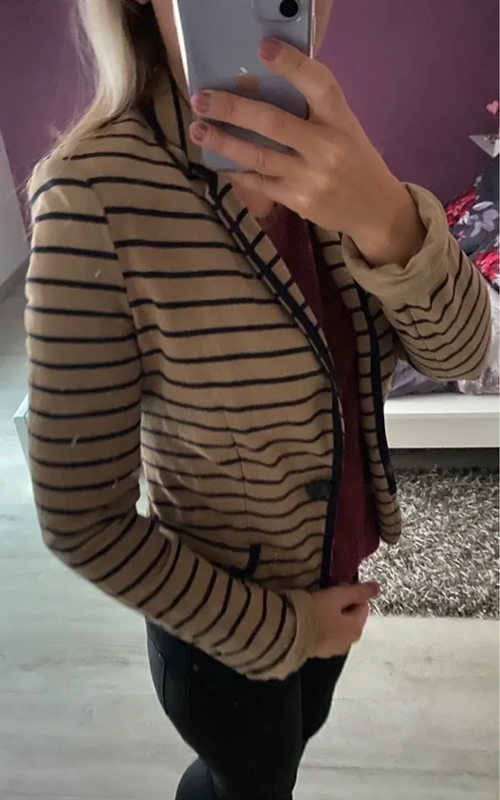 Veste blazer camel rayé Promod - photo numéro 2