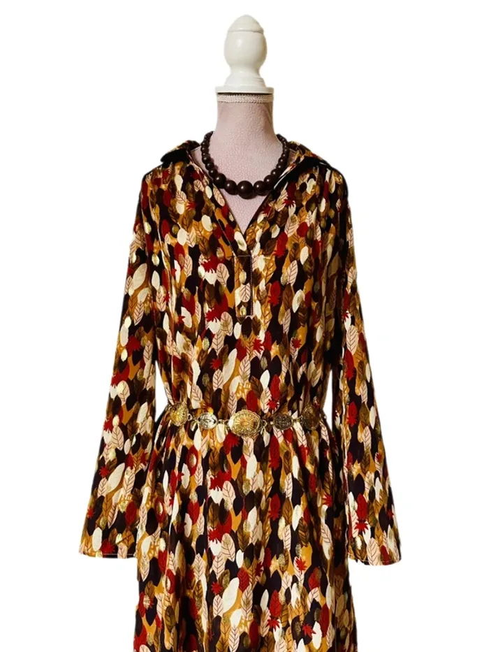 🍁Robe tunique automnale feuillage doré Boho chic S/36 Autumn gold leaf dress tunic🍁 - photo numéro 3