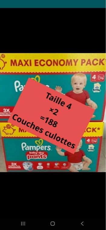 2 cartons de couches Pampers taille 4 pants
