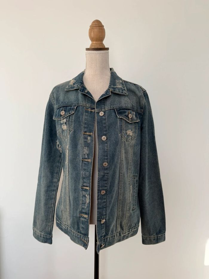 Veste jean vestido M bleu denim manches vest manteau blouson Giacca chaqueta destroy jacket jas - photo numéro 3
