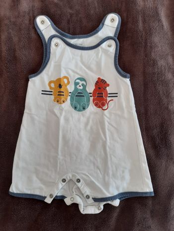 Combinaison short 3 mois Obaibi coton à bretelles motif animaux