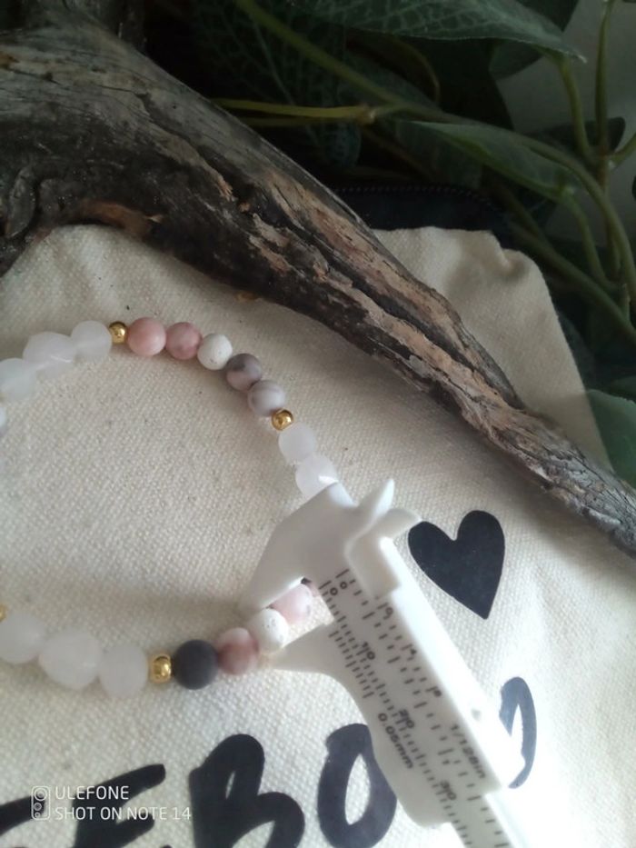 Bracelet bohème pierres naturelles rhodonite cristal de quartz pierres de lave - photo numéro 4