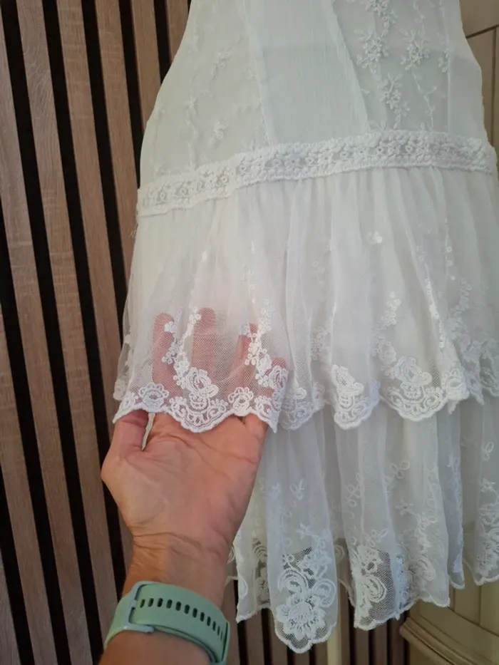 Superbe robe crème bohème à volants brodé T 40 - photo numéro 6