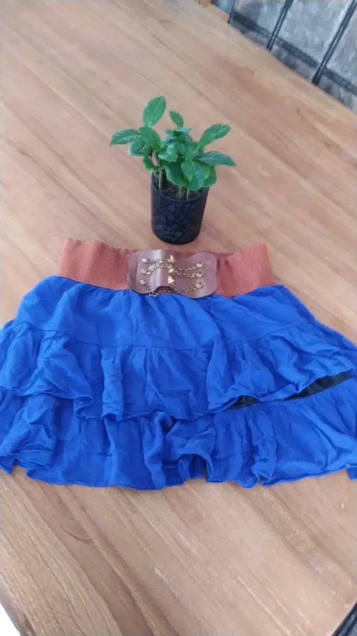 Jupe bleu électrique 36 ceinture marron
