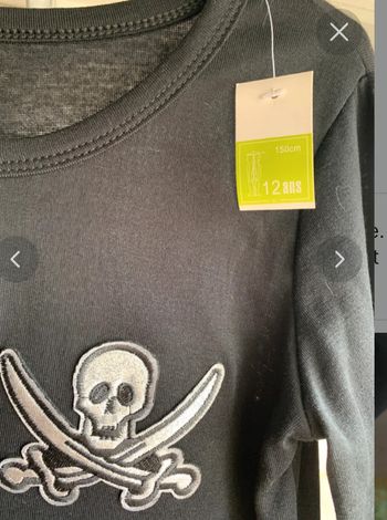 T-shirt manches longues tête de mort , 12 ans mixte