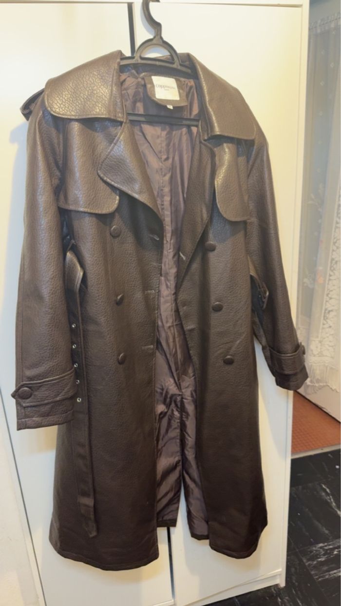 Manteau long en cuir marron - photo numéro 3