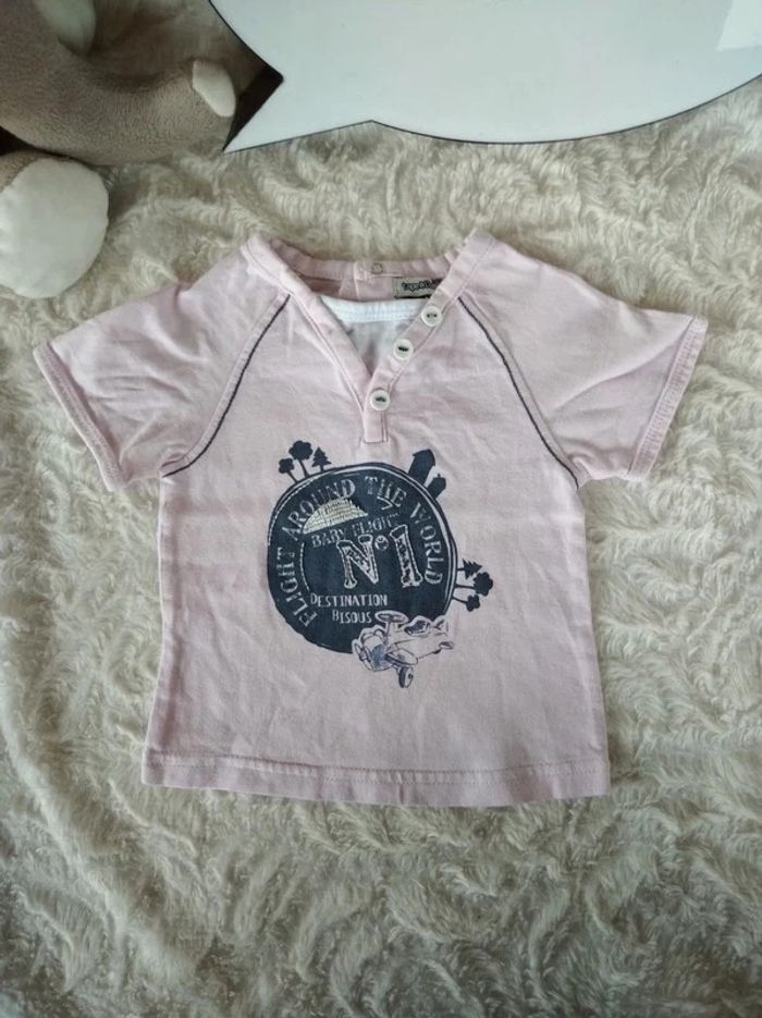 Tee shirt polo manches courtes Garçon 3 mois Avion "Destination Bisous" Tape à l'œil - photo numéro 2