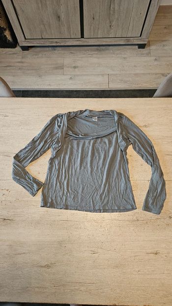 Blouse légère à manches longues, grise foncé, col large, La Redoute, 46/48