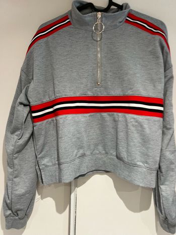 Sweat-shirt court gris rouge, noir, blanc, taille L