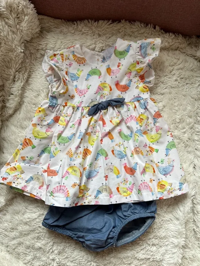 Ensemble robe + bloomer imprimé poules