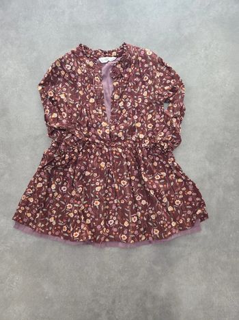 Robe fille manche longue doublée bordeaux motifs fleuris T4ans TBE orchestra
