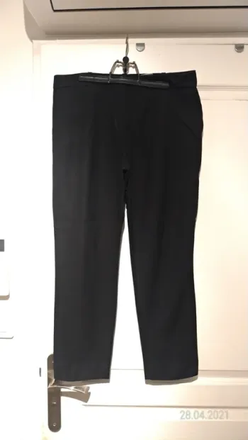 Pantalon taille haute 3/4 droit noir 14% laine