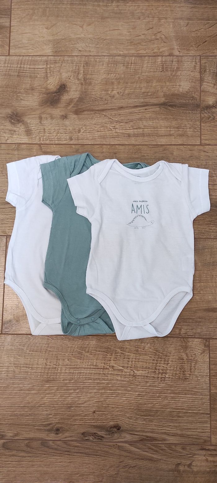 Lot 3 bodies manches courtes 6 mois Mots d'enfants