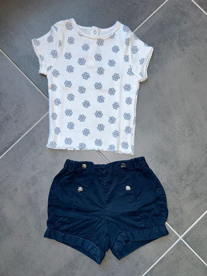 Ensemble été 2 pièces t-shirt et bloomer Jacadi bébé fille