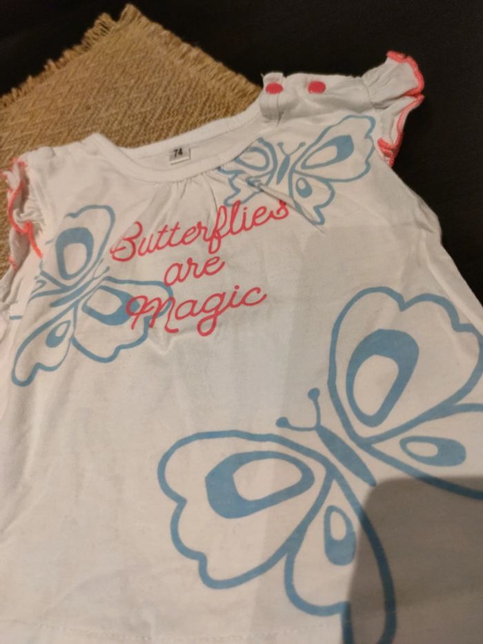 Tee shirt Blanc rose fluo et bleu - photo numéro 2