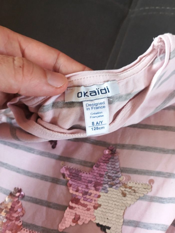 Tee shirt chemise manches courtes Fille 8 ans étoiles sequins réversibles Okaïdi - photo numéro 3