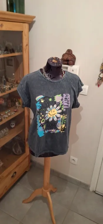 T-shirt peace and love gris