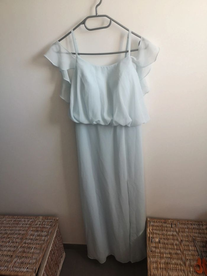 Robe longue de cérémonie bleu clair brume - photo numéro 2