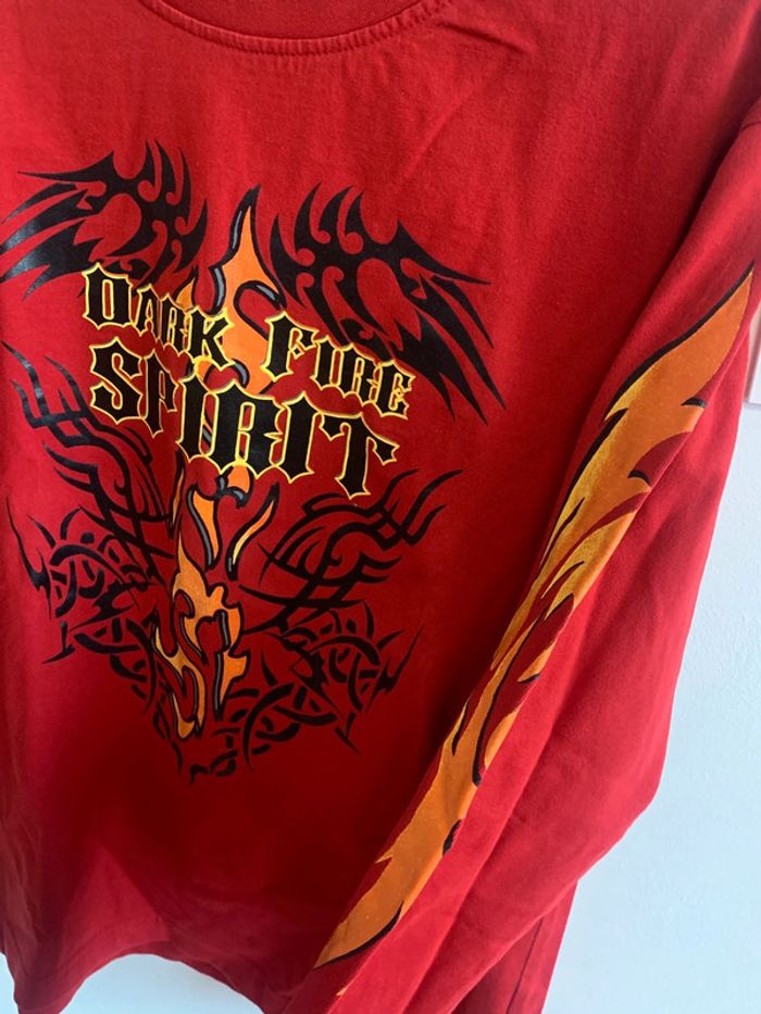 Tee Shirt maillot manches longues 12 ans rouge imprimé comme neuf - photo numéro 4