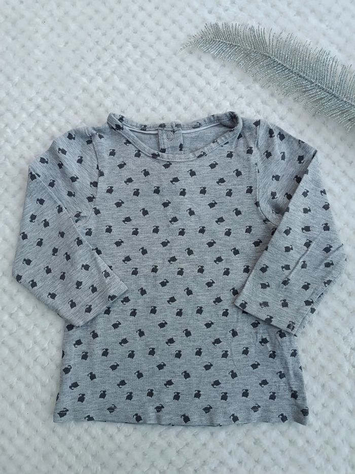 🔸T-shirt gris chats noirs Orchestra - 9 mois🔸