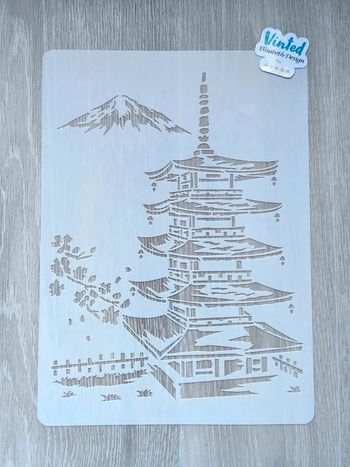 Grand Pochoir A4 du temple Bouddhiste Kofuku-Ji à Nara au Japon