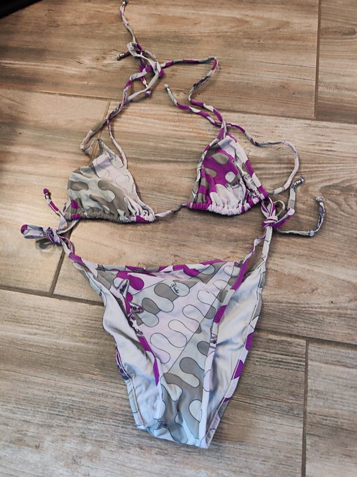 Maillot de bain deux pièces gris et violet Emilio Pucci Taille 40