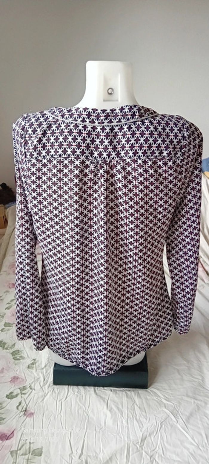 Blouse fluide manches longues col V motif fleurs liseré argenté noir femme L m&s mode - photo numéro 6