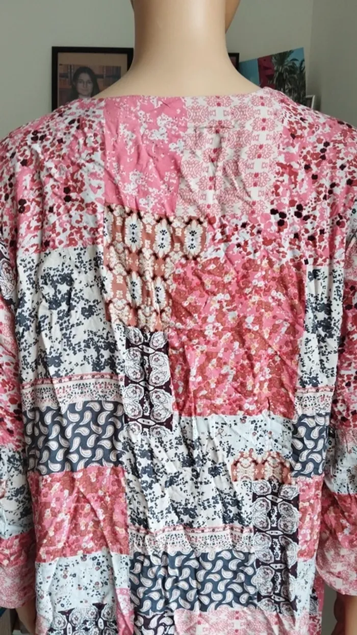 Tunique gilet rose beige femme taille s volants - photo numéro 8