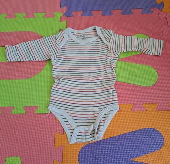 Body manches longues blanc rayures multicolores, kitchoun, taille 3 mois (60 cm)