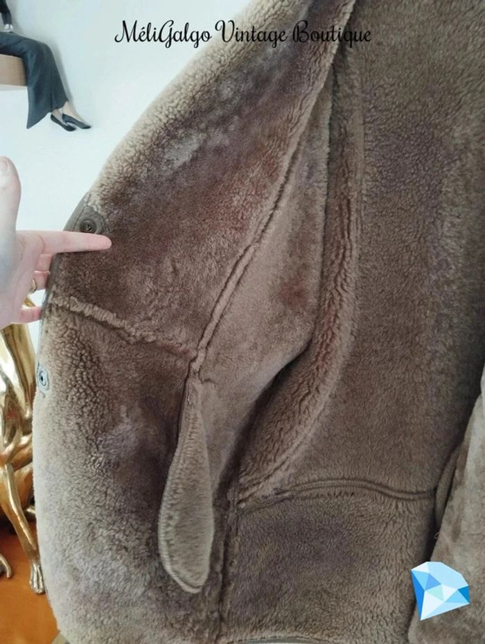 🌹 Manteau Cuir/Daim Velours Beige Clair Doublé Sherpa Vintage T40/42🌹 - photo numéro 16