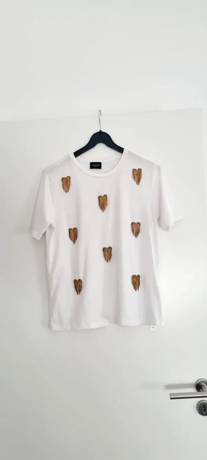 Tee-shirt blanc cœur strass doré liu jo 38