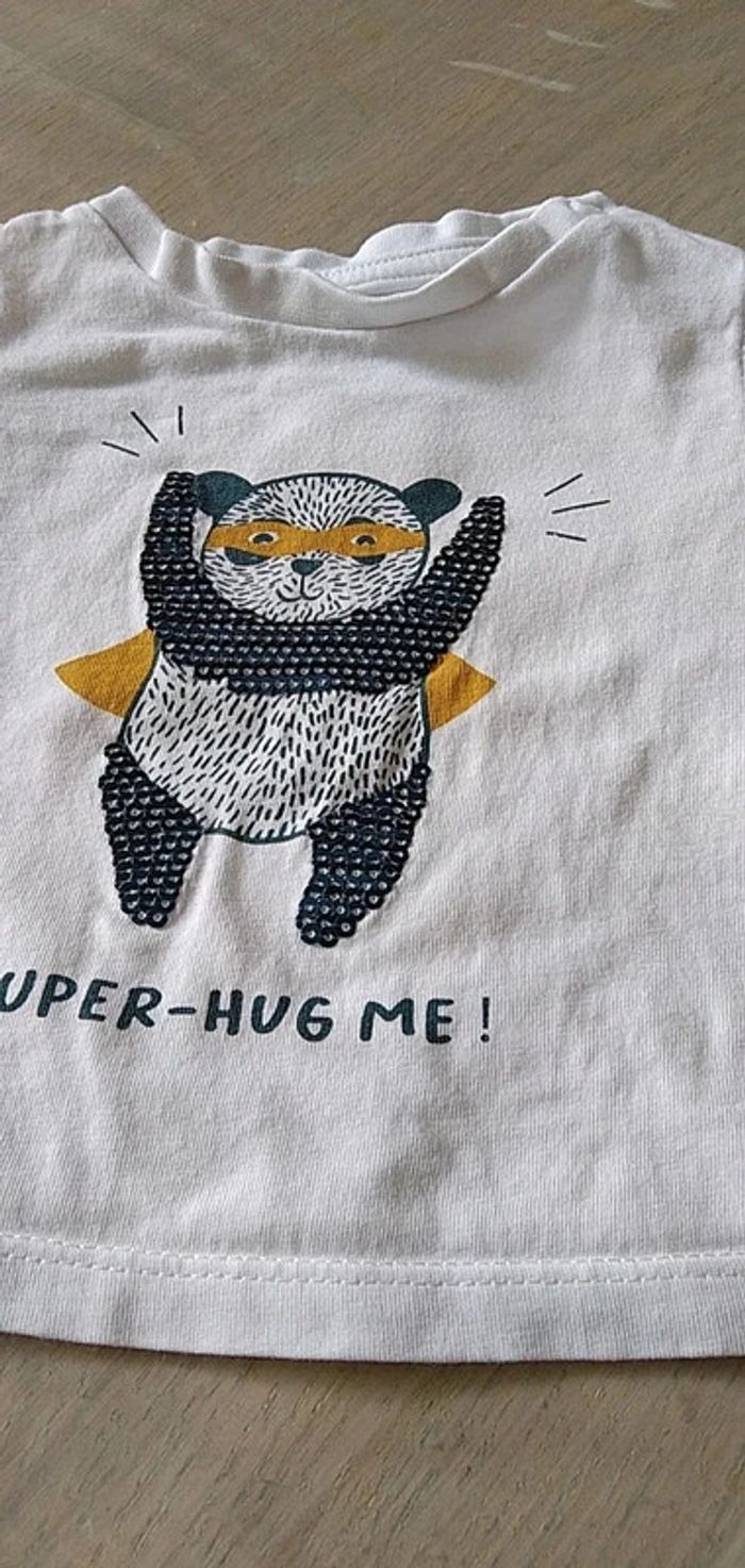 Tee-shirt blanc panda super-héros 3 mois - photo numéro 3