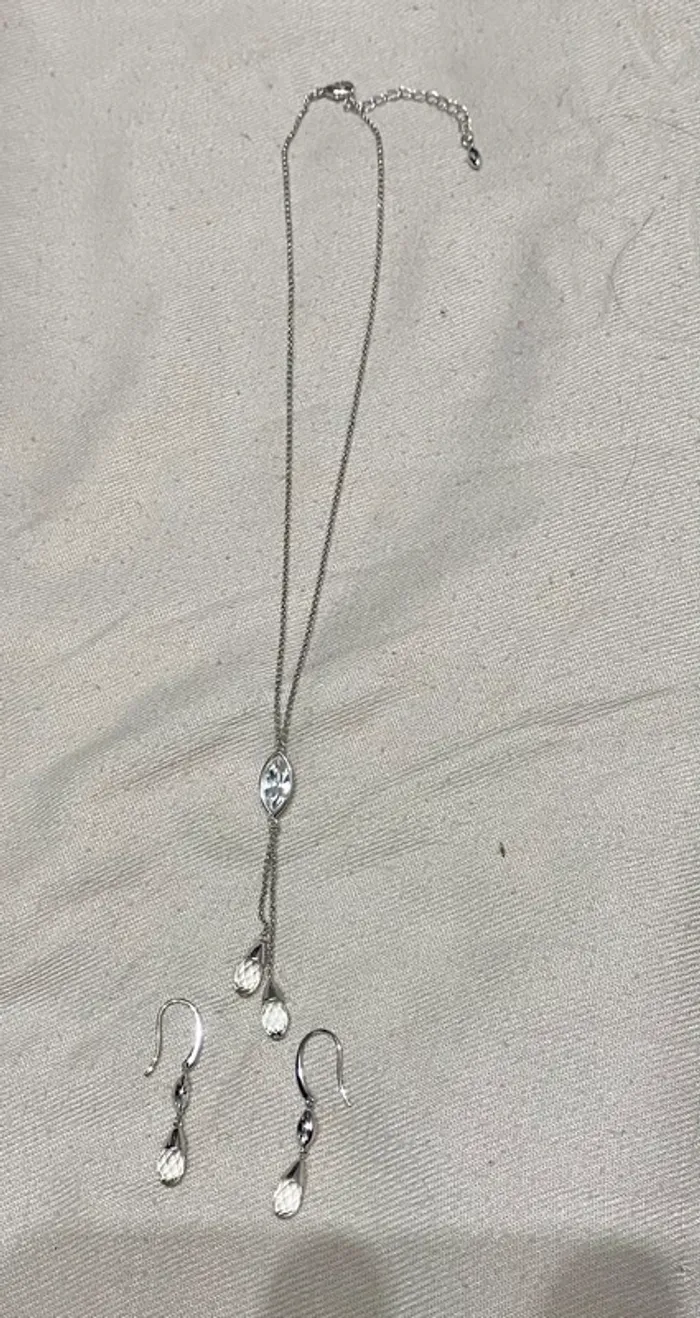 Parure de bijoux Histoire d’Or en argent boucles oreilles et collier sautoir gouttes cristal - photo numéro 3