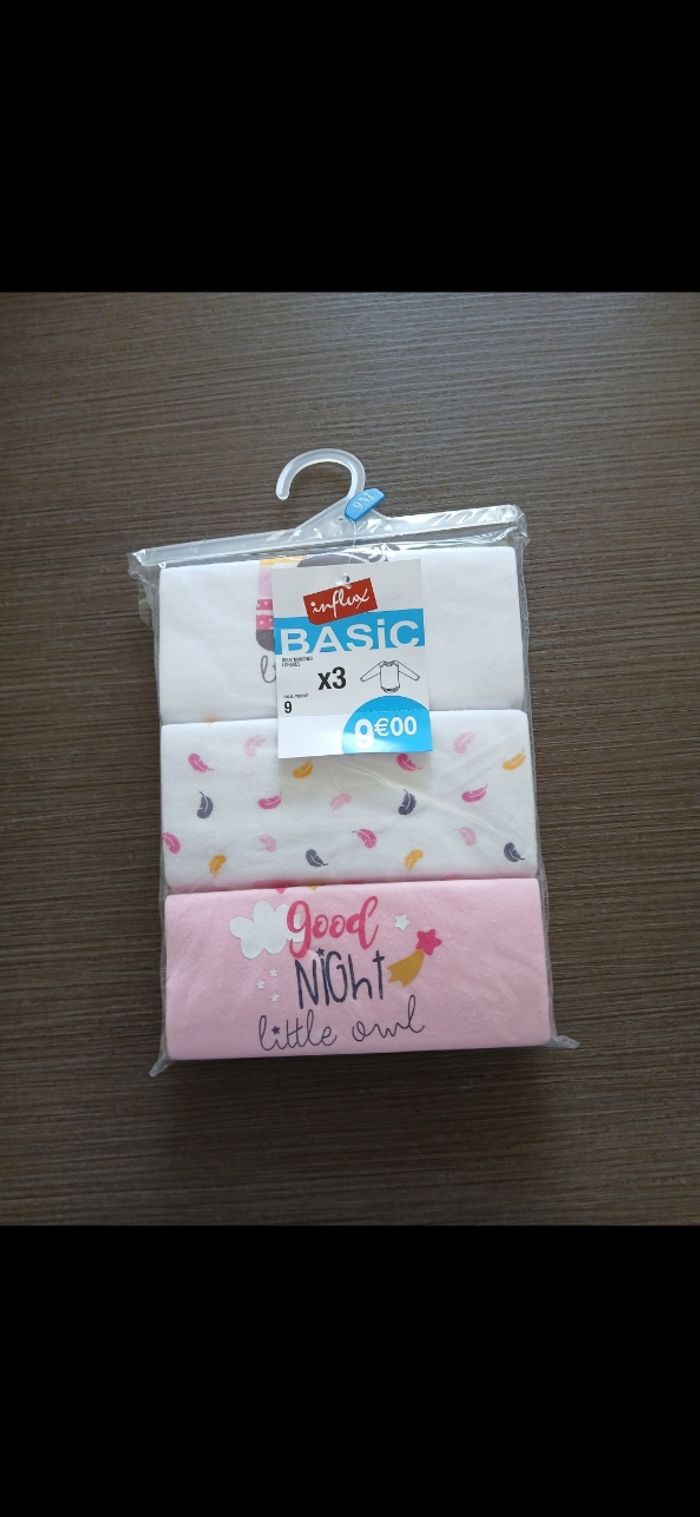 Lot de 3 bodies manches longues fille 9 mois