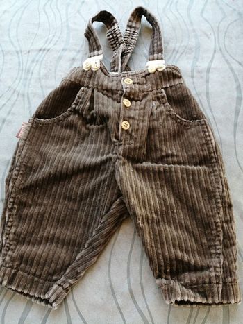 Pantalon velours marron à bretelles 6 mois Alphabet