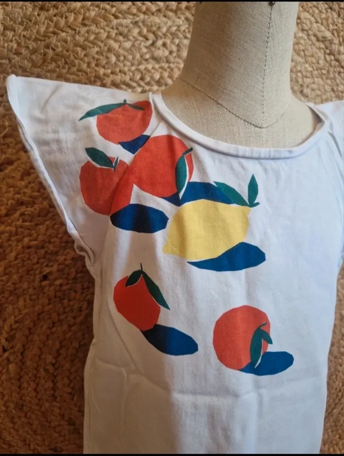 Jolie tee-shirt blanc motifs citron et orange fille jacadi 6 ans - photo numéro 3