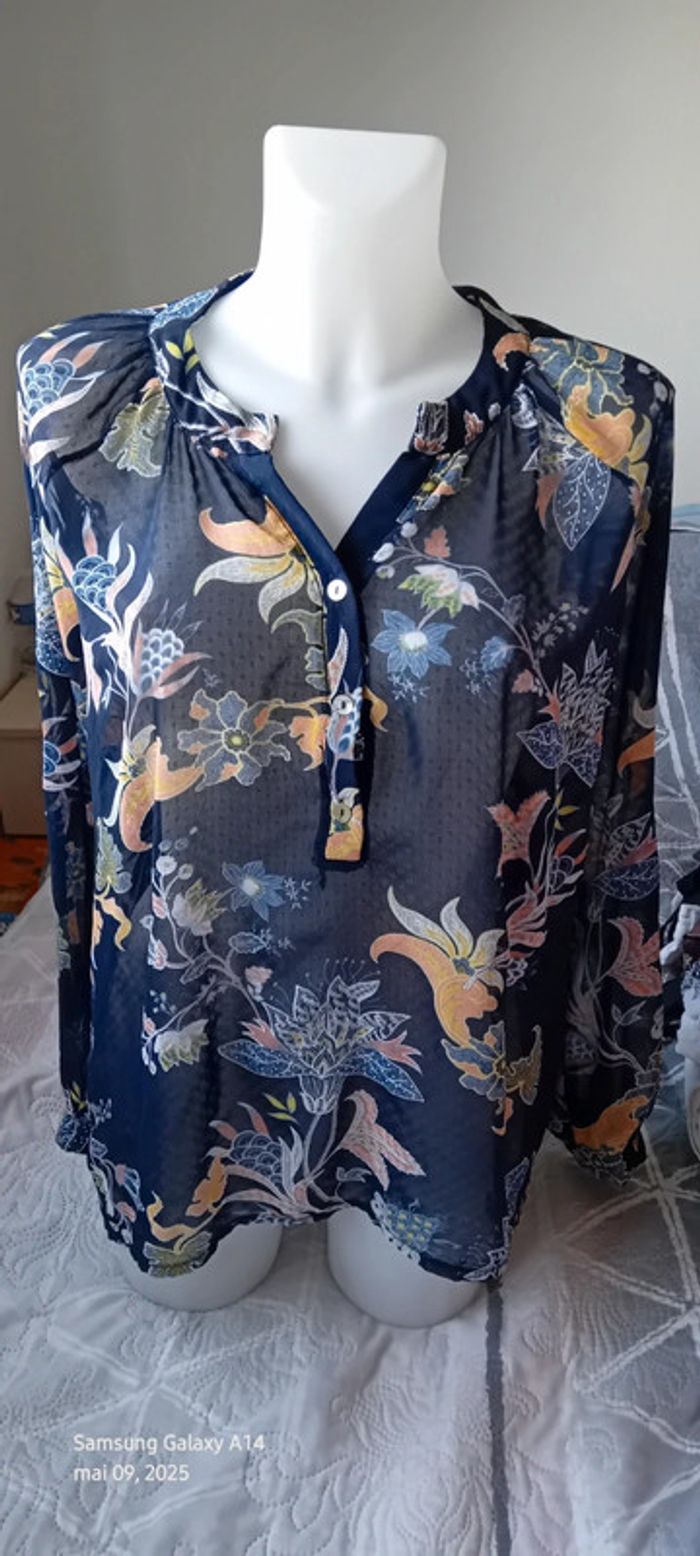 Blouse en voile motif floral coloré marine femme XXL janis & john - photo numéro 2