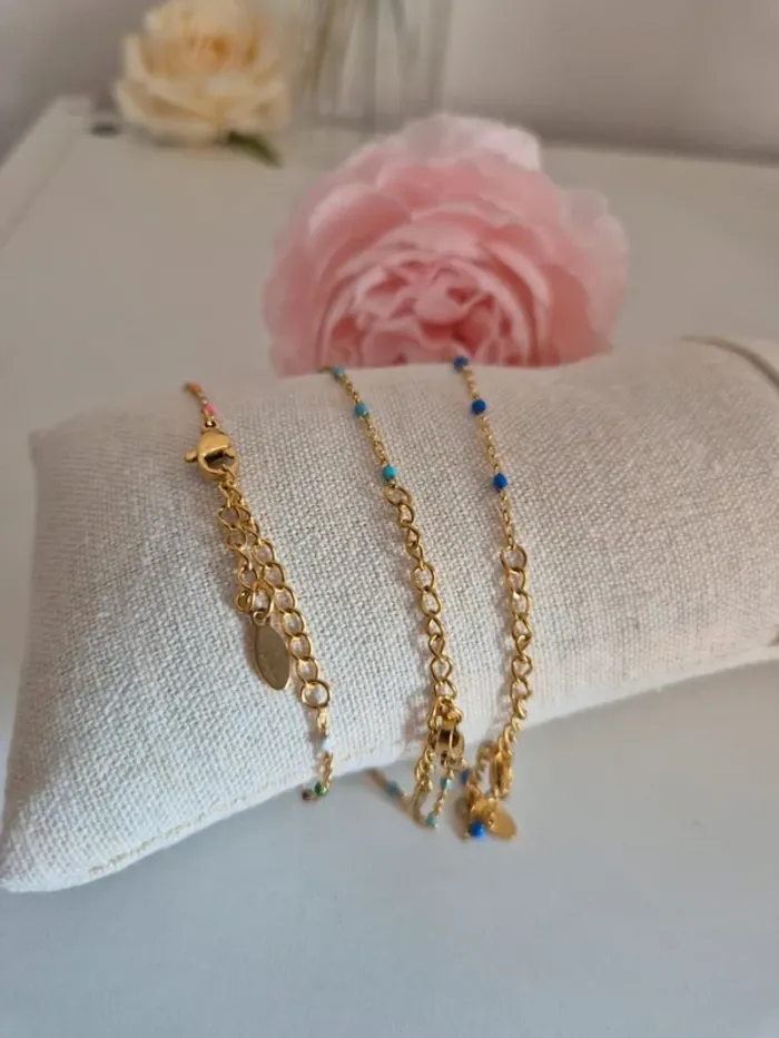 Lot de 3 bracelets 22 cm  estival dorée en acier inoxydable 1 multicolores 1 turquoise 1 bleu LOT1 - photo numéro 2