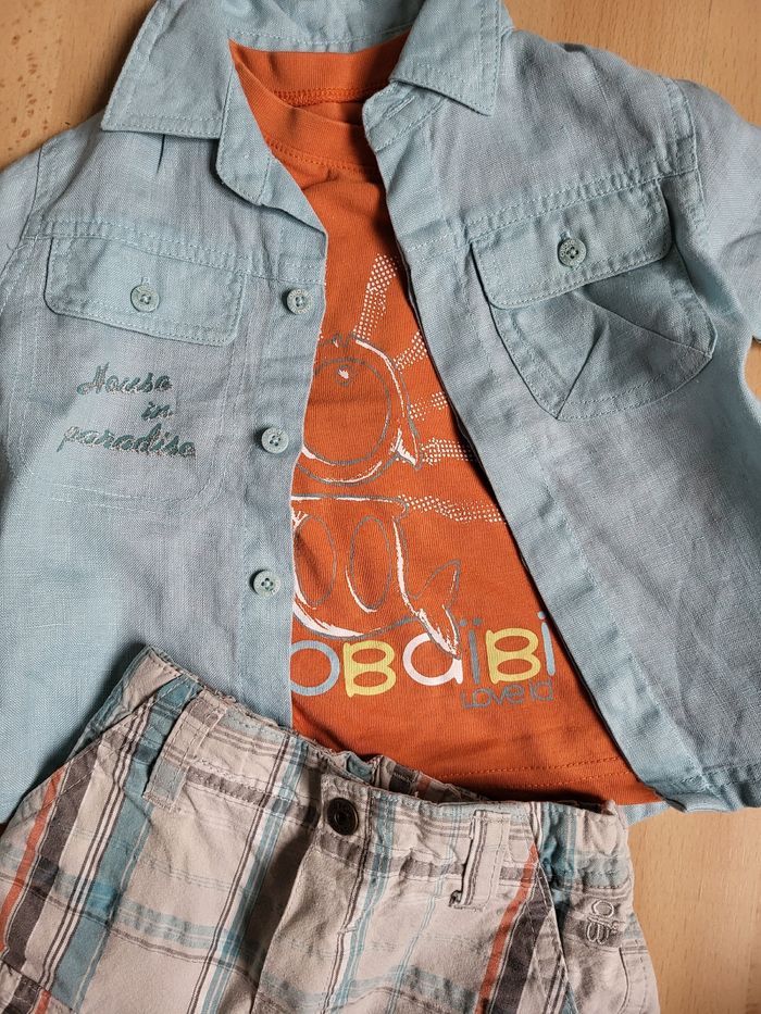 Ensembles 3 pièces Obaïbi bermuda T-shirt chemise 6 mois 67cm - photo numéro 2