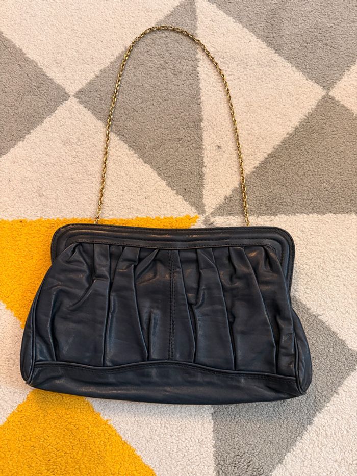 Sac en cuir bleu marine vintage - photo numéro 2