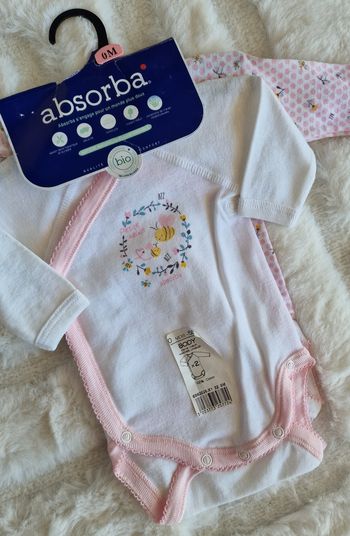 Lot 2 bodies bébé Absorba bio 0 mois – neufs 