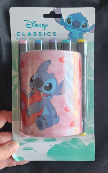 Set pot à crayons + 4 feutres stitch love neuf