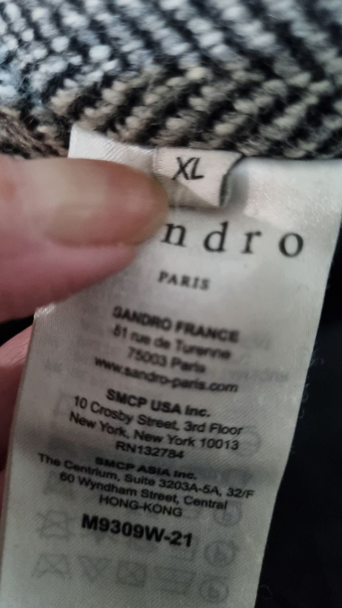 Manteau long à chevrons noir et blanc,  Sandro en laine vierge XL neuf - photo numéro 8