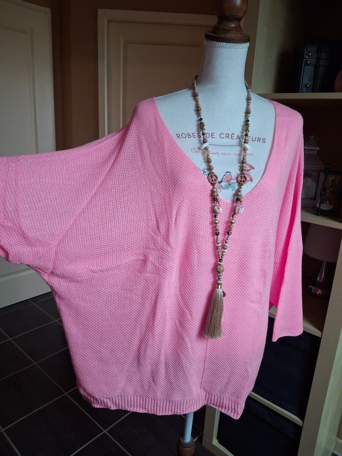Pull fin rose bonbon grande taille neuf - photo numéro 2