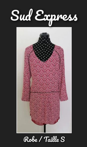 Robe chic rouge blanc noir imprimé indien Taille S Sud Express